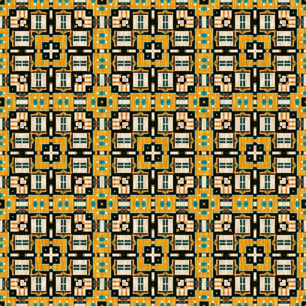 Traditional Tile Mosaic Seamless Pattern Print Fabric Effect Mexican Patchwork —  Fotos de Stock