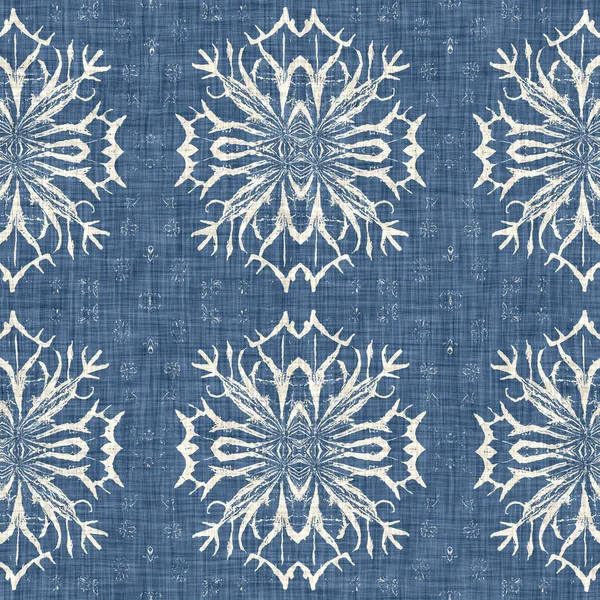 Farmhouse Blue Snow Flake Pattern Background Frosty Batik French Effect — Stok fotoğraf