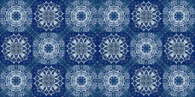 Çivit mavisi kar tanecikli sınır yaması. Frosty batik boyama efekti pürüzsüz kenar. Soğuk bayram şenliği kurdelesi