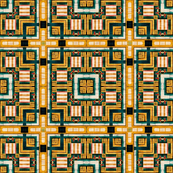 Traditional Tile Mosaic Seamless Pattern Print Fabric Effect Mexican Patchwork — ストック写真