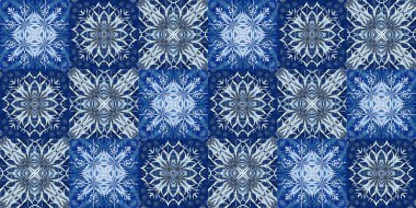 Çivit mavisi kar tanecikli sınır yaması. Frosty batik boyama efekti pürüzsüz kenar. Soğuk bayram şenliği kurdelesi