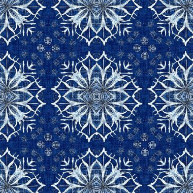 Çivit mavisi kar tanecikli damaske desenli arka plan. Frosty boyama efekti kusursuz arkaplan. Şenlikli soğuk tatil sezonu duvar kâğıdı döşemesi