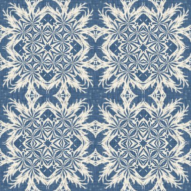 Çiftlik evi mavi kar tanesi desenli arka plan. Frosty batik damasch fransız efekti kusursuz arkaplan. Şenlikli soğuk tatil sezonu duvar kâğıdı döşemesi