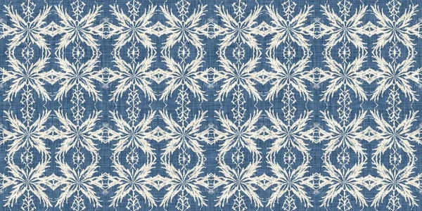 Farmhouse Blue Snow Flake Border Background Frosty Batik French Effect — 图库照片