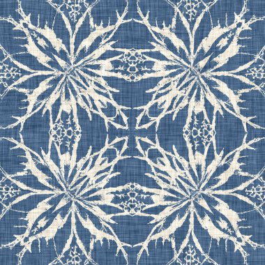 Çiftlik evi mavi kar tanesi desenli arka plan. Frosty batik fransız efekti kusursuz arkaplan. Şenlikli soğuk tatil sezonu duvar kâğıdı döşemesi