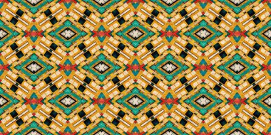 Geleneksel fayanslı, pürüzsüz sınır deseni. Kumaş efekti Meksika yaması damaske kenar kesimi. Kare şeklindeki simetrik arkaplan tekstil şeridi. Yaratıcı renkli grafik tasarım pankartı