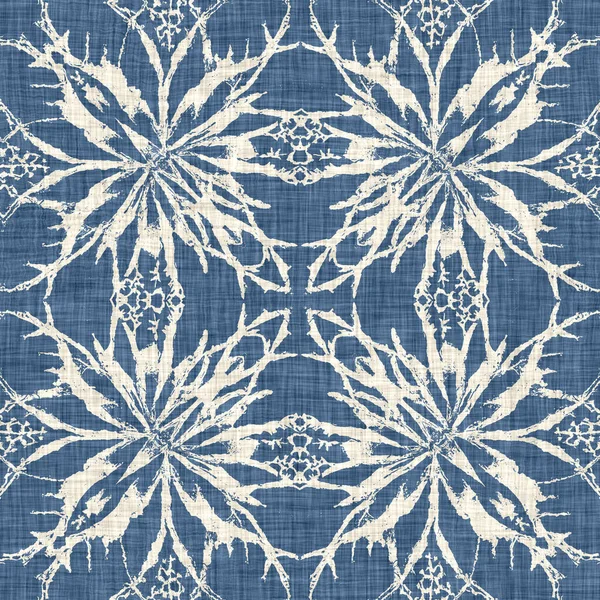 Farmhouse Blue Snow Flake Pattern Background Frosty Batik French Effect — 图库照片