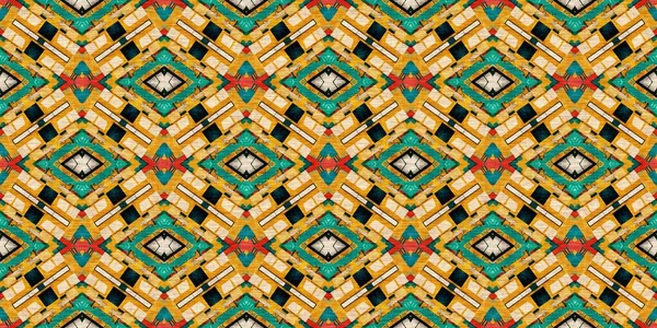 Traditional Tile Mosaic Seamless Border Pattern Print Fabric Effect Mexican — ストック写真