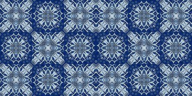 Çivit mavisi kar tanecikli sınır yaması. Frosty batik boyama efekti pürüzsüz kenar. Soğuk bayram şenliği kurdelesi