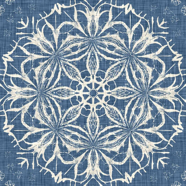 Farmhouse Blue Snow Flake Pattern Background Frosty Batik French Effect — Stok fotoğraf