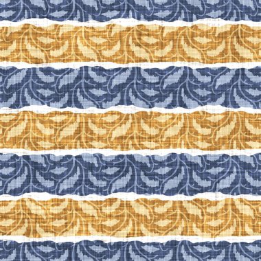Kusursuz Fransız kırsal mutfak çizgili kumaş deseni. Mavi sarı beyaz yatay çizgili arka plan. Batik Boyası Kaynak Stili Kırsal Örgü Cottagecore Tekstili