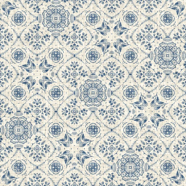 Французький Синій Квітковий Жолоб Надрукував Малюнок Тканини Шарбного Домашнього Декору — стокове фото