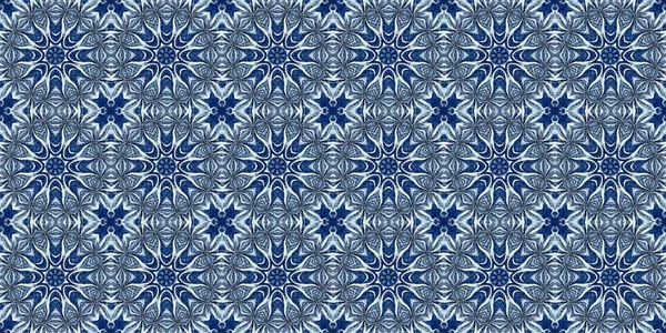 Indigo Blue Snow Flake Border Batik Frosty Batik Painterly Effect — Stock Photo, Image