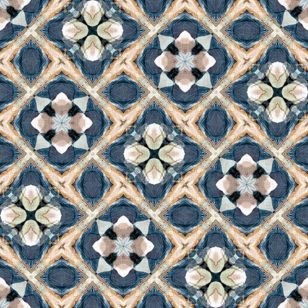 Retro Boho Geometric Kaleidoscope Scarf Pattern Background Colorful Vintage Azulejos — Stockfoto