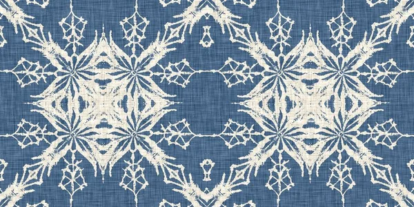 Farmhouse Blue Snow Flake Border Background Frosty Batik French Effect — Stockfoto