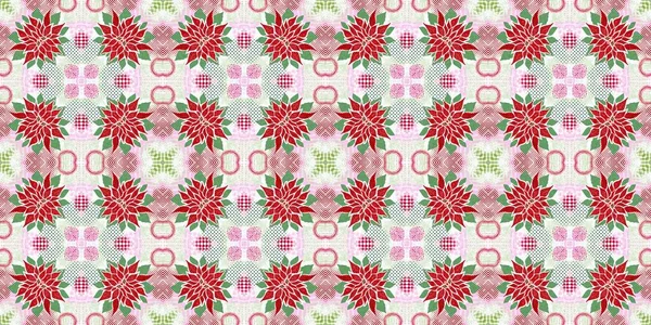 Seamless Christmas Poinsettia Retro Border Decorative Ornament Seasonal Red December — ストック写真