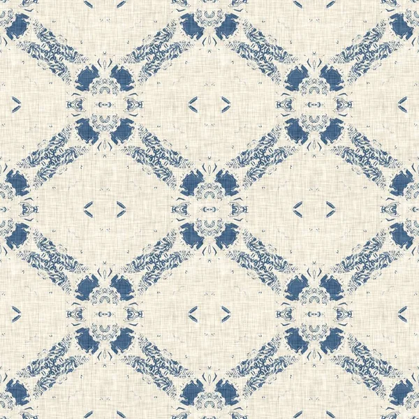 French blue quilt printed fabric pattern for shabby chic home decor style. Rustic farm house country cottage linen seamless background