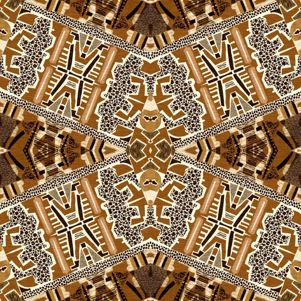 Brown Safari Animal Print Patchwork Seamless Pattern Natural Quilt Clash — Stock Photo, Image