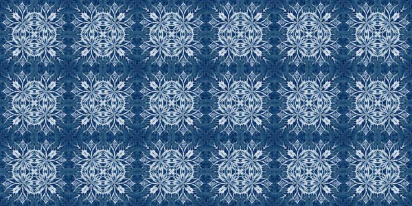 Індиго Синій Сніговий Пластівці Кордону Печворк Морозний Батік Кардинально Впливає — стокове фото