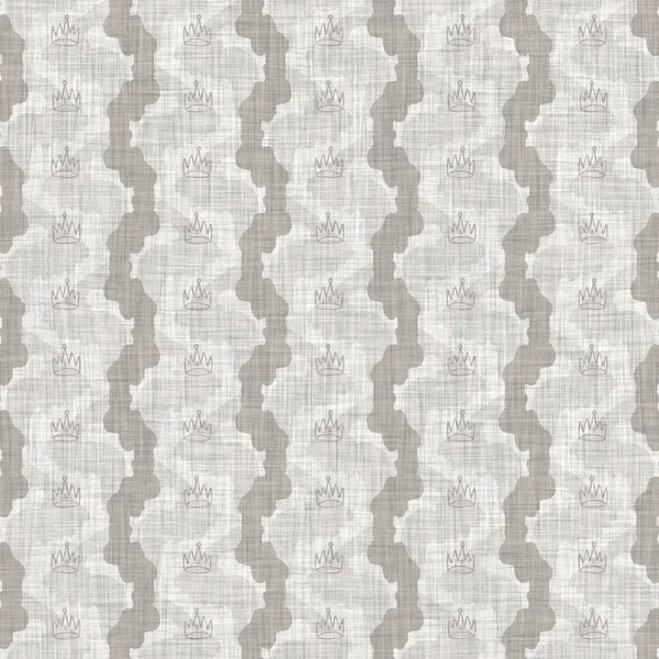 French Grey Crown Motif Seamless Pattern Tonal Country Cottage Style — Stok fotoğraf