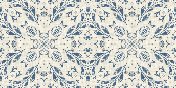 French blue floral french printed fabric border pattern for shabby chic home decor trim. Rustic farm house country cottage flower linen endless tape. Patchwork quilt effect ribbon edge