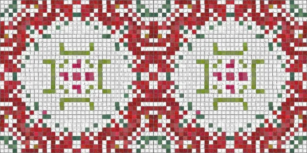 Seamless Christmas poinsettia cross stitch border. Decorative ornament in seasonal red for embroidered December holiday banner. Winter botanical vintage scandi edging