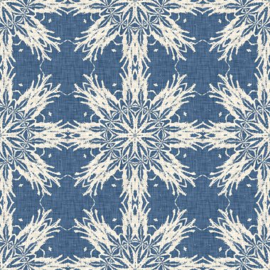 Çiftlik evi mavi kar tanesi desenli arka plan. Frosty batik damasch fransız efekti kusursuz arkaplan. Şenlikli soğuk tatil sezonu duvar kâğıdı döşemesi