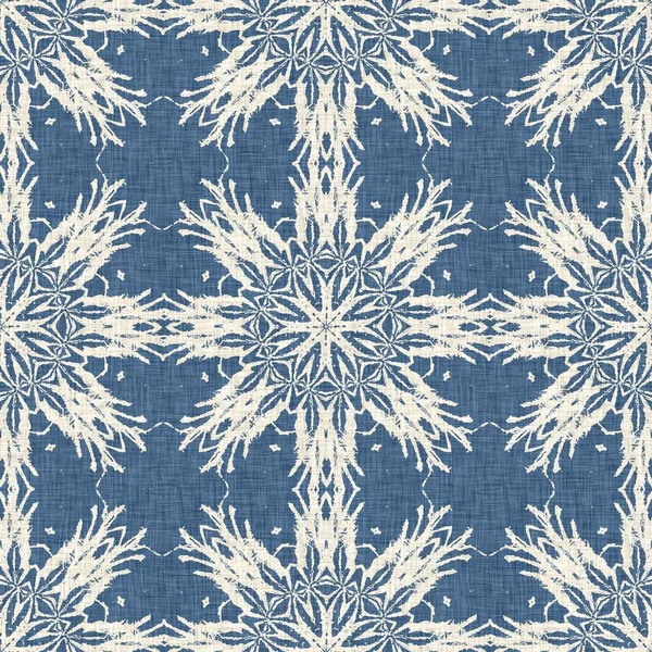 Farmhouse Blue Snow Flake Pattern Background Frosty Batik Damask French — Foto de Stock