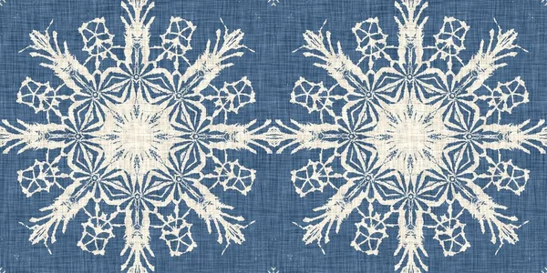 Farmhouse Blue Snow Flake Border Background Frosty Batik French Effect — Photo