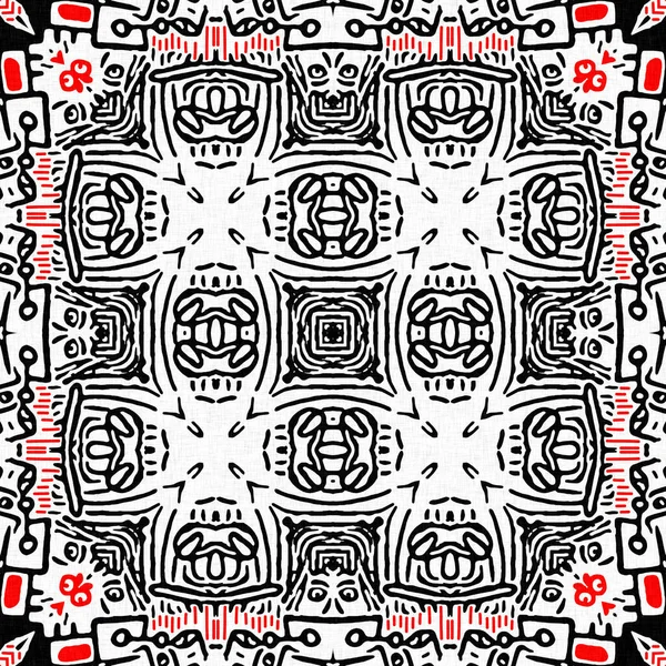 Red Black Seamless Arabesque Mosaic Bandana Pattern Modern Masculine Neckerchief — Stock Photo, Image