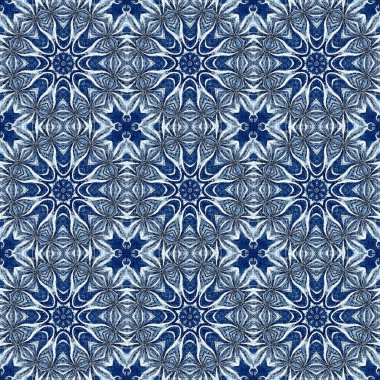 Çivit mavisi kar tanecikli damaske desenli arka plan. Frosty boyama efekti kusursuz arkaplan. Şenlikli soğuk tatil sezonu duvar kâğıdı döşemesi