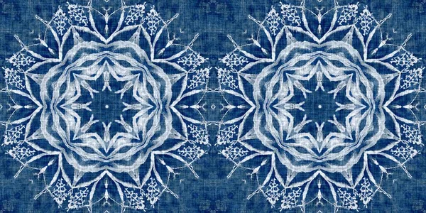 Indigo Blaue Schneeflocken Rand Hintergrund Frostiger Batikeffekt Nahtlose Kanten Festlich — Stockfoto