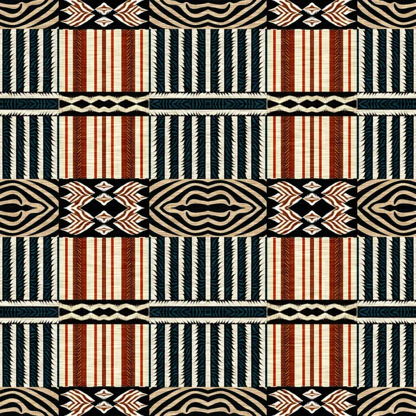 African Kente Cloth Patchwork Effect Pattern Seamless Geometric Quilt Fabric — Φωτογραφία Αρχείου