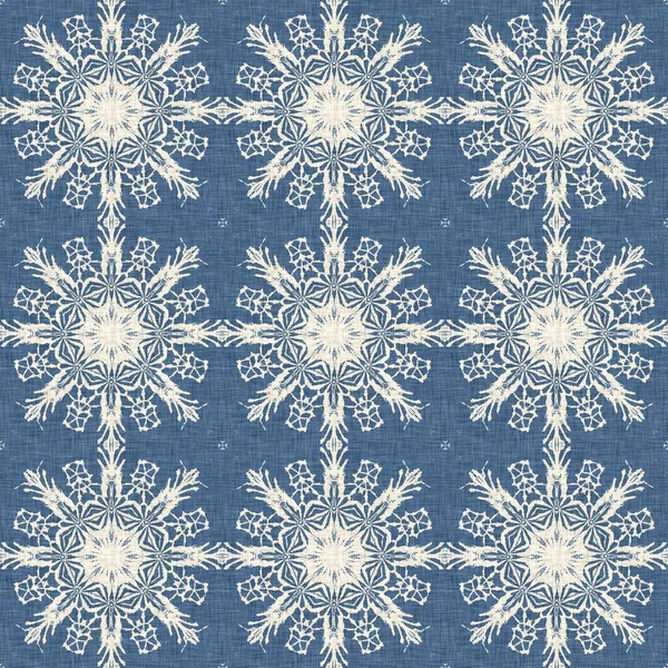 Farmhouse Blue Snow Flake Pattern Background Frosty Batik Damask French — Stock fotografie