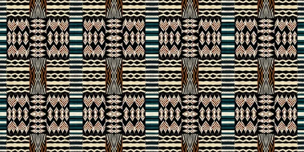 African Kente Cloth Patchwork Effect Border Pattern Seamless Geometric Quilt — Stockfoto