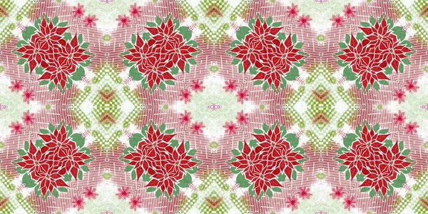 Seamless Christmas Poinsettia Retro Border Decorative Ornament Seasonal Red December — Stock Photo, Image