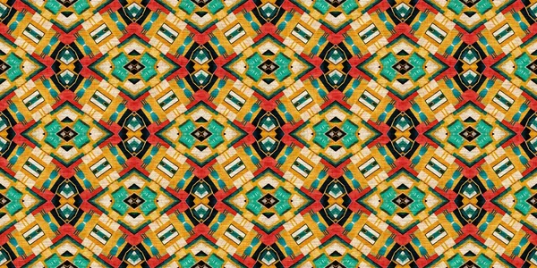 Traditional Tile Mosaic Seamless Border Pattern Print Fabric Effect Mexican — Stock Fotó