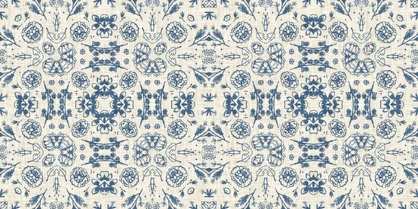 Francês Azul Floral Francês Impresso Padrão Borda Tecido Para Guarnição — Fotografia de Stock