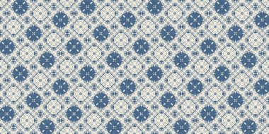 Eski püskü ev dekorasyonu için Fransız mavisi yorgan desenli kumaş kenar deseni. Kırsal çiftlik evi kır evi çiçekli keten sonsuz bant. Yamalı yorgan efekti kurdele kenarı