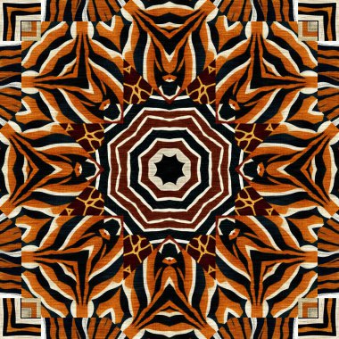 African kente cloth patchwork effect pattern. Seamless geometric quilt fabric all over background. Patched boho rug safari shirt repetitive tile swatch