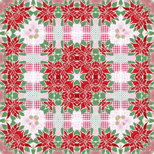 Seamless Christmas Poinsettia Retro Pattern Decorative Ornament Seasonal Red December — ストック写真