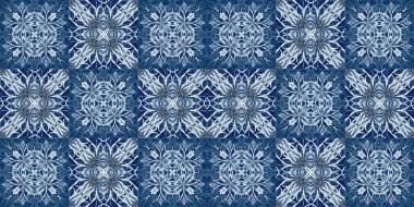 Çivit mavisi kar tanecikli sınır yaması. Frosty batik boyama efekti pürüzsüz kenar. Soğuk bayram şenliği kurdelesi