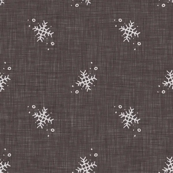 Seamless Christmas Snowflake Woven Linen Pattern Two Tone Seasonal Brown — Stock Photo, Image