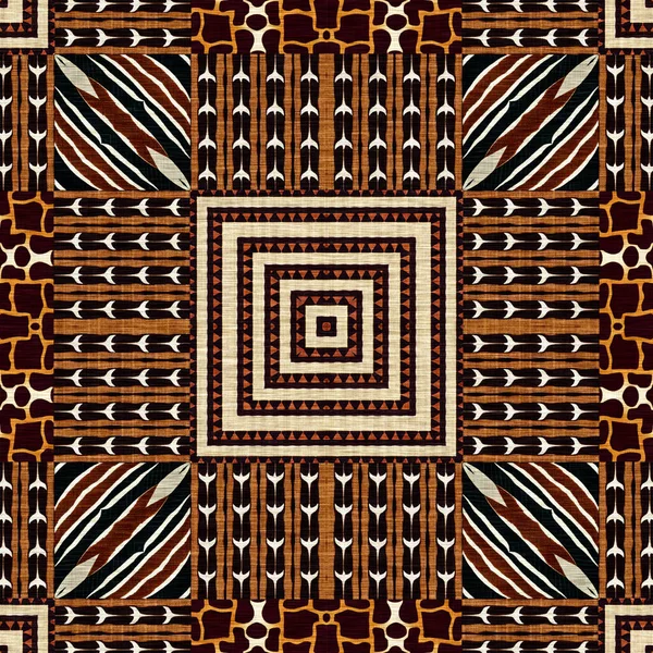 African Kente Cloth Patchwork Effect Pattern Seamless Geometric Quilt Fabric — Fotografia de Stock
