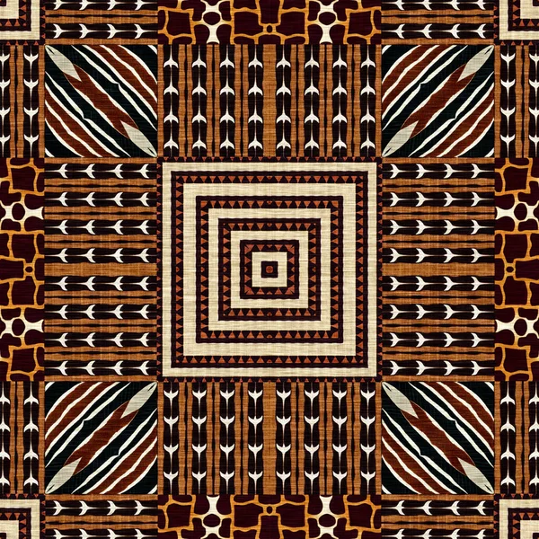 African Kente Cloth Patchwork Effect Pattern Seamless Geometric Quilt Fabric — Stock fotografie