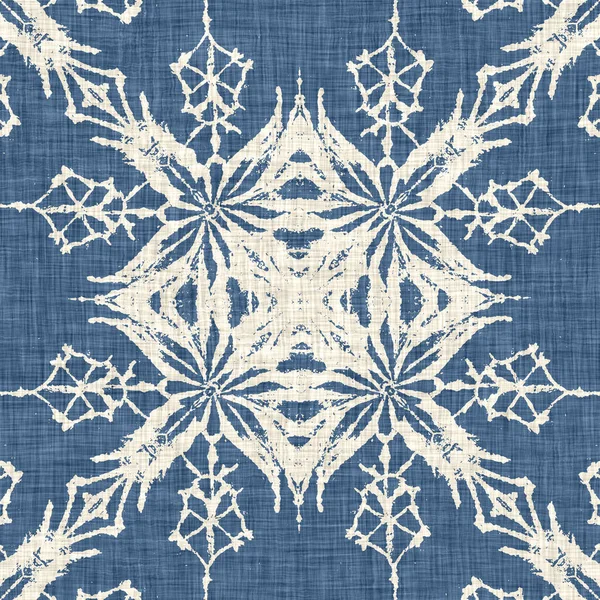 Bauernhaus Blauen Schneeflockenmuster Hintergrund Frostige Batik Französisch Effekt Nahtlosen Hintergrund — Stockfoto