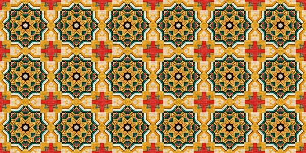 Traditional Tile Mosaic Seamless Border Pattern Print Fabric Effect Mexican — 图库照片