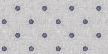 Kusursuz Noel kar taneleri örülmüş keten desenler. İki ton, mevsimlik çiftlik evi mavi don arka planı. Fransız Xmas karları için tatil tekstili