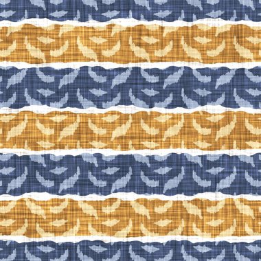 Kusursuz Fransız kırsal mutfak çizgili kumaş deseni. Mavi sarı beyaz yatay çizgili arka plan. Batik Boyası Kaynak Stili Kırsal Örgü Cottagecore Tekstili