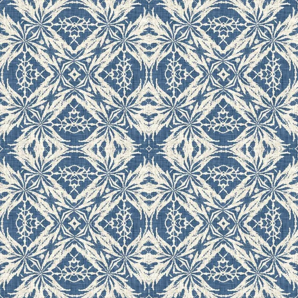 Farmhouse Blue Snow Flake Pattern Background Frosty Batik Damask French — 스톡 사진